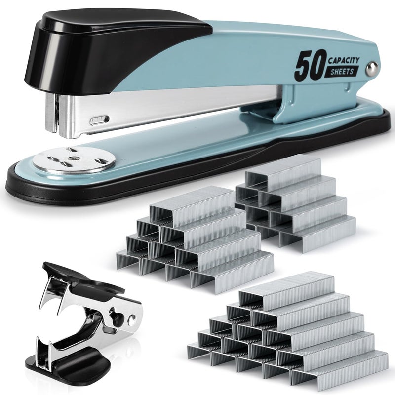 Deli Stapler Heavy Duty, Full Strip Staplers for Desk with 2000 Staples and Staple Remover, 50 Sheet Capacity, No Jam, Non-Slip Office Stapler with Staples for Office, Classroom, Blue - Image 1